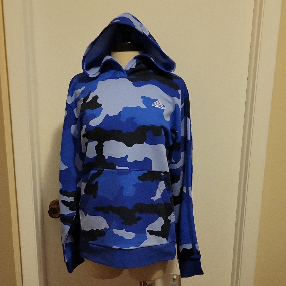 NWT:  adidas Boys Blue Camo Stripe Hoodie